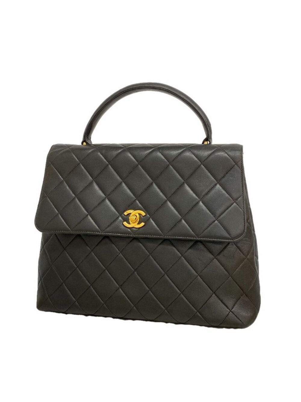 Chanel Handbag Quilted Lambskin Black Gold